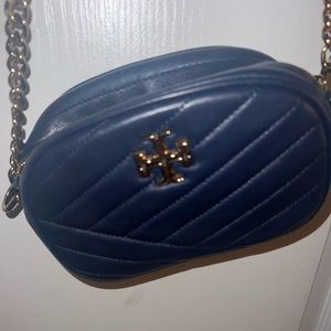 Tory Burch Navy Quilted Leather Crossbody with Gold Logo